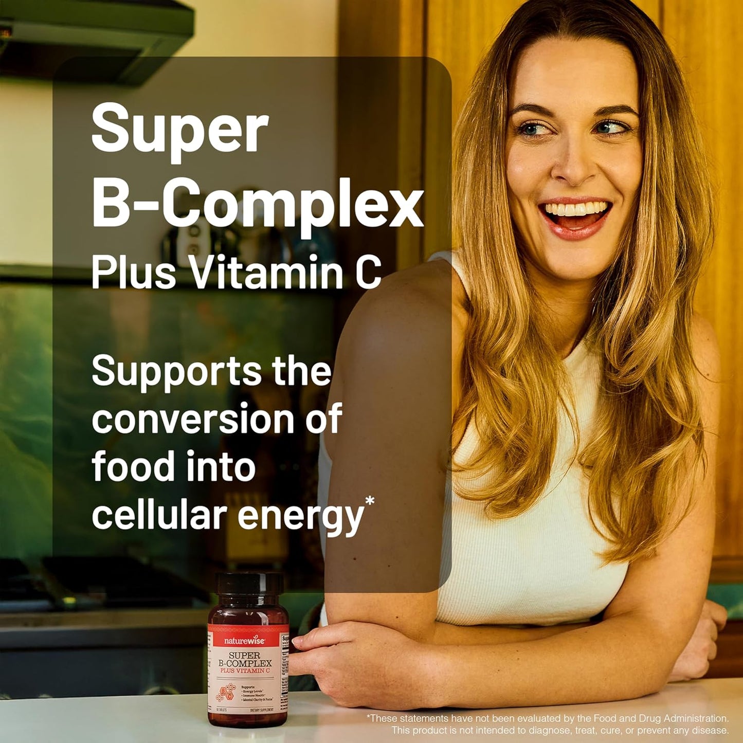 NatureWise Super Vitamin B Complex - with Vitamin C, Folic Acid, Biotin, B1, B2, B3, B6, B12 - Vegan, Non-GMO - 60 Tablets - görsel 7