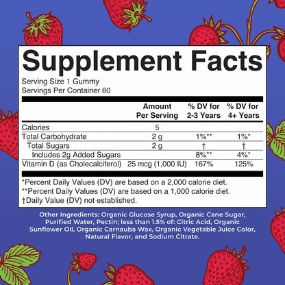 MARYRUTH'S Organic Vitamin D3 Gummies | 1000 IU | USDA Organic | Immune Support | Bone Health | Muscle Function | for Adults & Kids Ages 2+ | Vegan | Gluten-free | 2 Month Supply | 60 Count