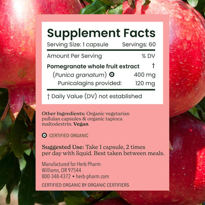 Herb Pharm Pomegranate Capsules - Organic Heart Health Support, 60 Vegan Capsules