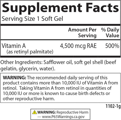 Carlson Vitamin A 15,000 IU (4,500 mcg RAE) Palmitate, 240 Softgels