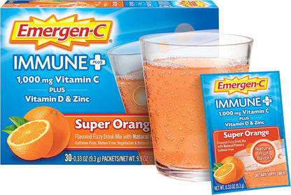 Emergen-C Immune+ 1000mg Vitamin C Powder, Super Orange - 30 Sachets