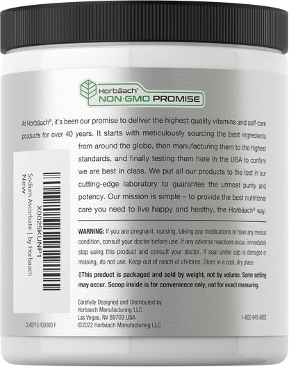 Horbäach Buffered Sodium Ascorbate Vitamin C Powder | 454 g | Vegan, Non-GMO, and Gluten-free Food Supplement