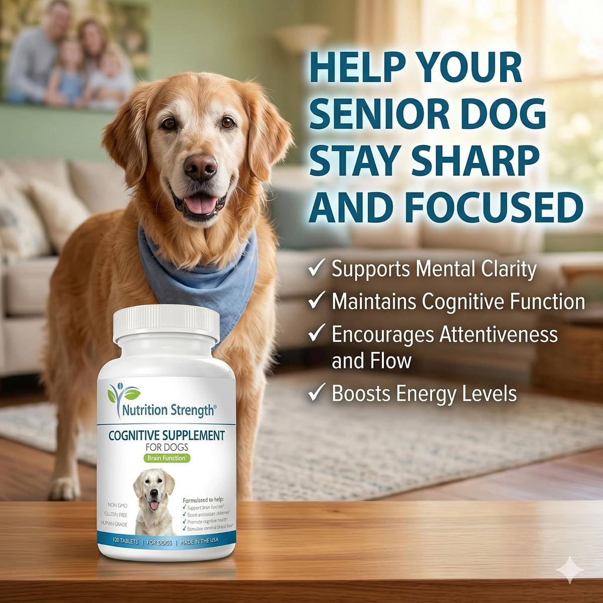 Nutrition Strength Cognitive Support for Dogs – Promotes Dog Brain Health, Mental Support Supplement, 120 Chewable Tablets - görsel 2