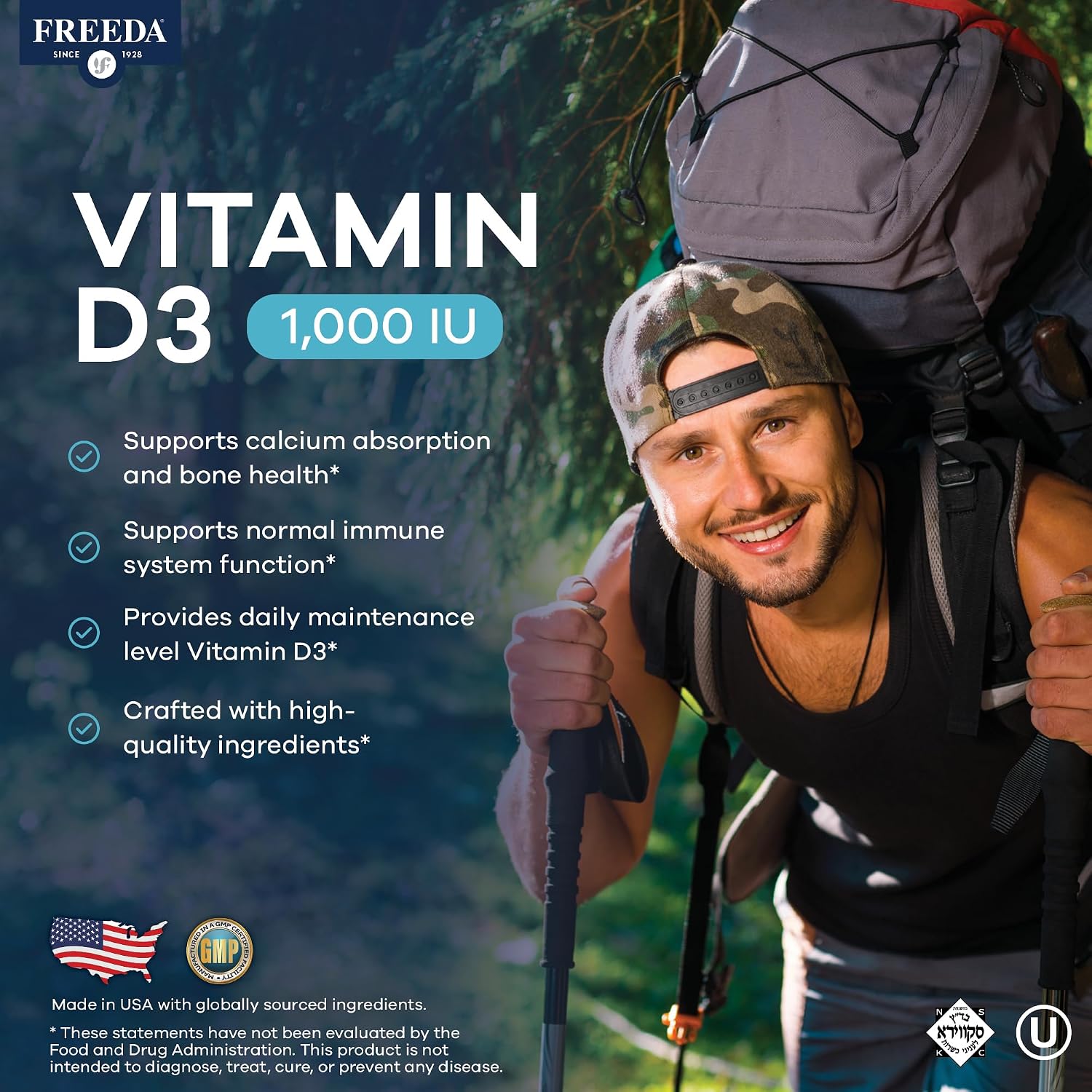 FREEDA Pure Vitamin D3 1000 IU – Daily Maintenance Dose – Bone Health, Joint, Muscle & Immune Support – 25 mcg 1,000 IU Easy-to-Swallow (500 Tiny Tablets) - görsel 3