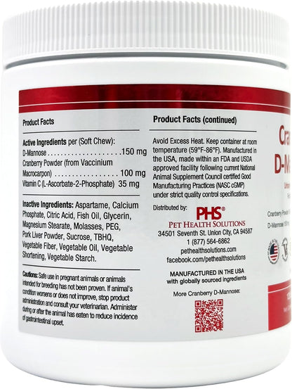 Pet Health Solutions Cranberry D-Mannose Urinary Tract Support Soft Chews for Cats and Dogs