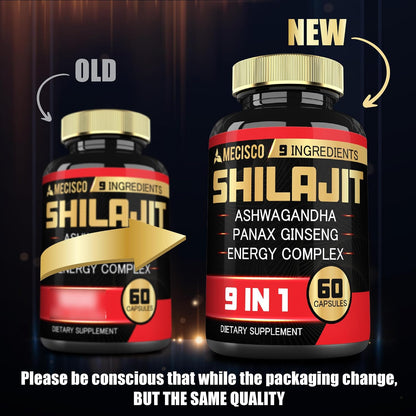 Shilajit Supplement with Ashwagandha Root, Panax Ginseng, L-Arginine, Chaga & More - Immune Support, Energy Production, Stamina & Comfortable Mood - 60 Capsules