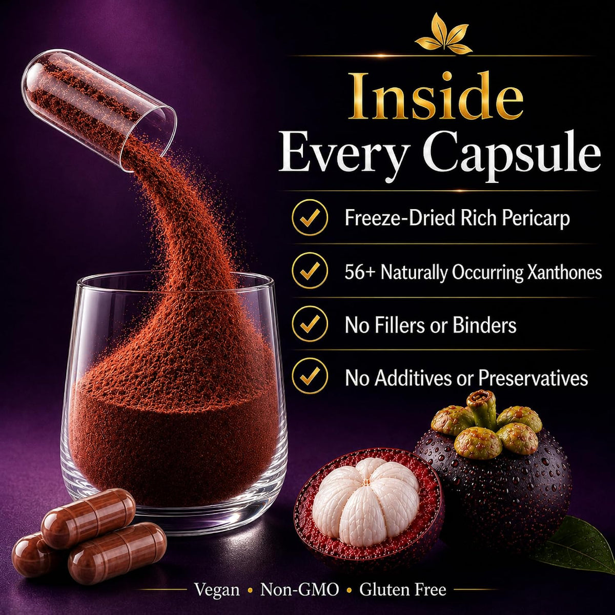 Mangosteen Food Supplement Capsules – Freeze-Dried Pericarp Powder, 515 mg, 480 Vegan Capsules - görsel 3