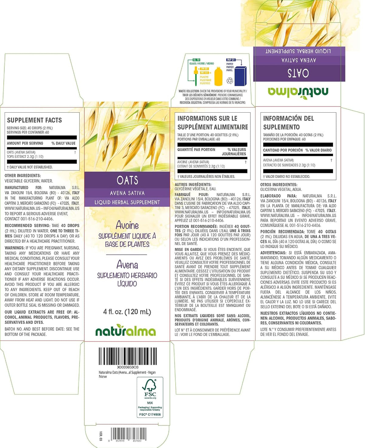 Naturalma Oats (Avena Sativa) Tops Alcohol-Free Tincture - 118 ml Liquid Extract Drops - Herbal Supplement - Vegan - görsel 2