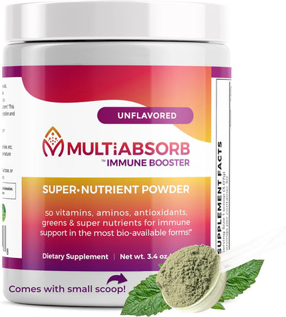 MultiAbsorb Immune Booster, Multi-Nutrient Powder for Optimal Health & Immune Support, Vitamins, Minerals, Antioxidants, Eye Health, No Fillers, Natural, Non-GM, 30 Servings (Unflavoured)