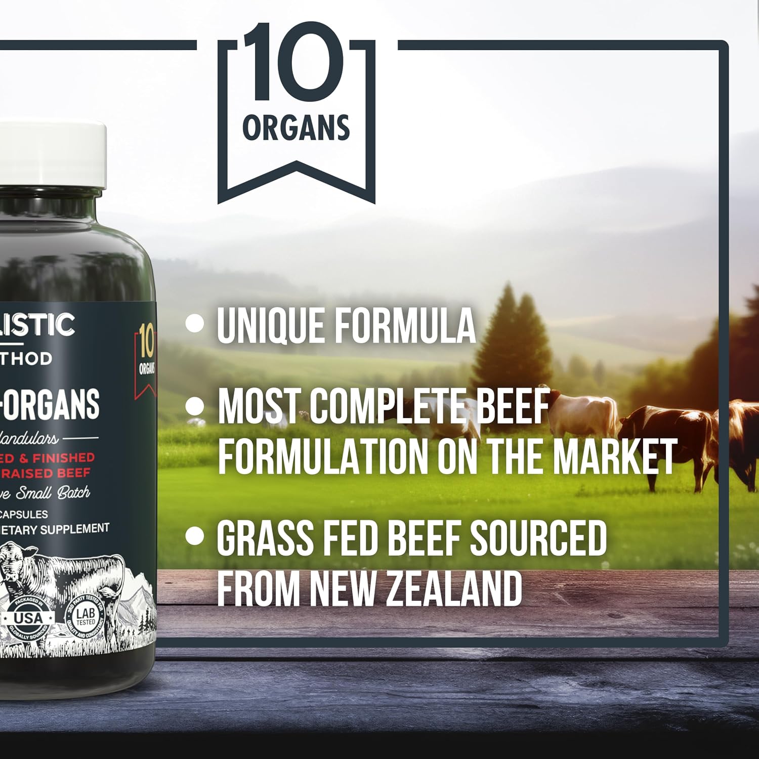 Beef Organ Supplement Complex – 10 Organ Grass-Fed Proprietary Blend: Liver, Marrow, Brain, Thymus, Spleen, Kidney, Colostrum, Heart, Pancreas, Gallbladder – 180 Capsules - görsel 5