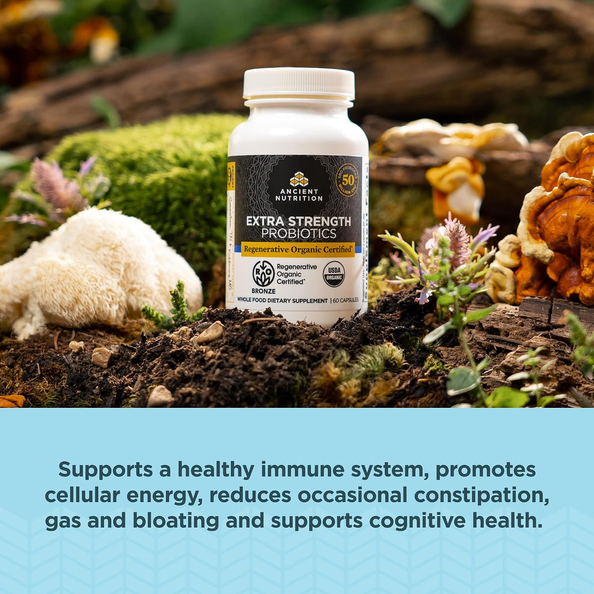 Ancient Nutrition Regenerative Organic Certified Probiotics, Extra Strength, 50 Billion CFU, 60 Capsules - görsel 2