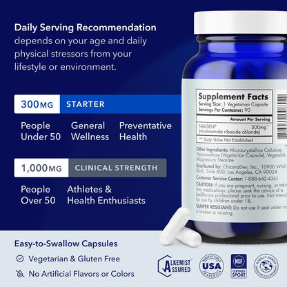 TRU NIAGEN Patented NAD+ Supplement - 300mg Niagen, 90 Capsules