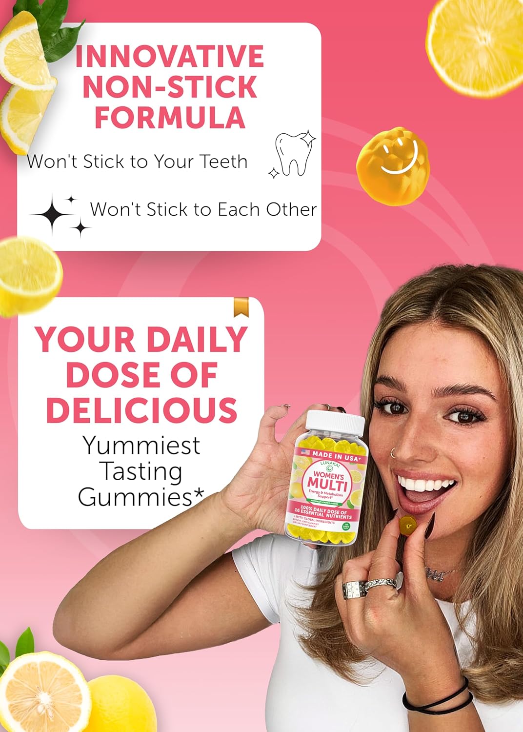 Lunakai USA-made Women's Multivitamin Gummies – Daily 16 Multi Vitamins for Energy & Wellness, 60 Gummies - görsel 3