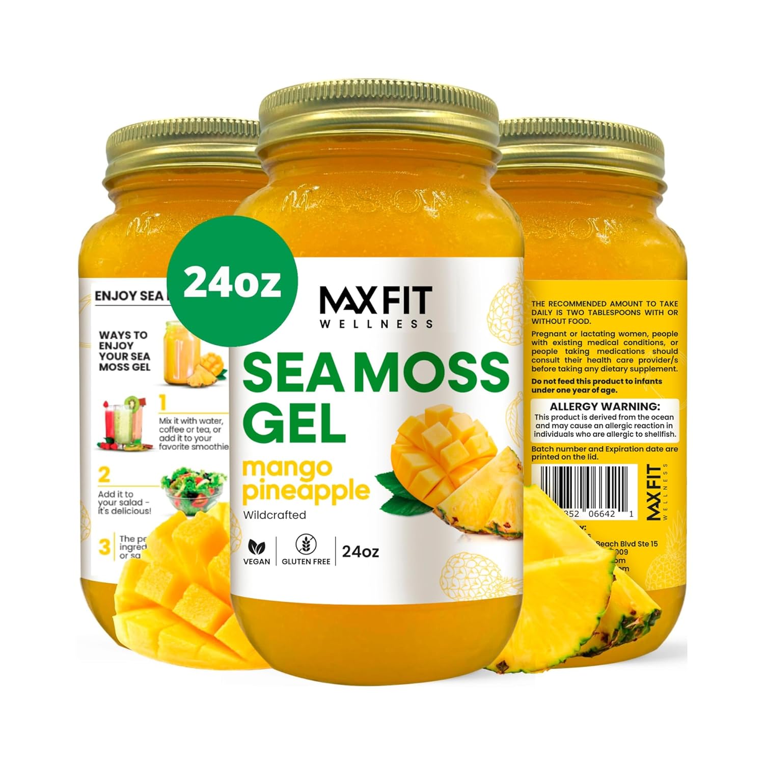 MAX FIT Sea Moss Gel Raw (24oz) - Wildcrafted Gold Sea Moss from Saint Lucia - 92 Vitamins & Minerals - Vegan Superfood - görsel 1
