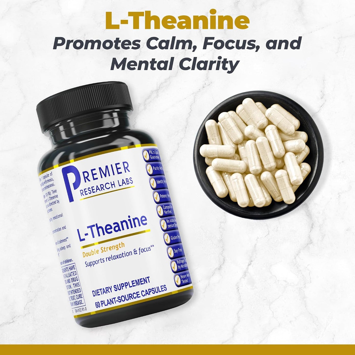 Premier Research Labs L-Theanine Double Strength - Pure L Theanine Supplement 200mg, Focus and Energy Support for Men and Women, Amino Acid for Relaxation, Support for Adults and Kids - 60 Vegan Capsules - görsel 2