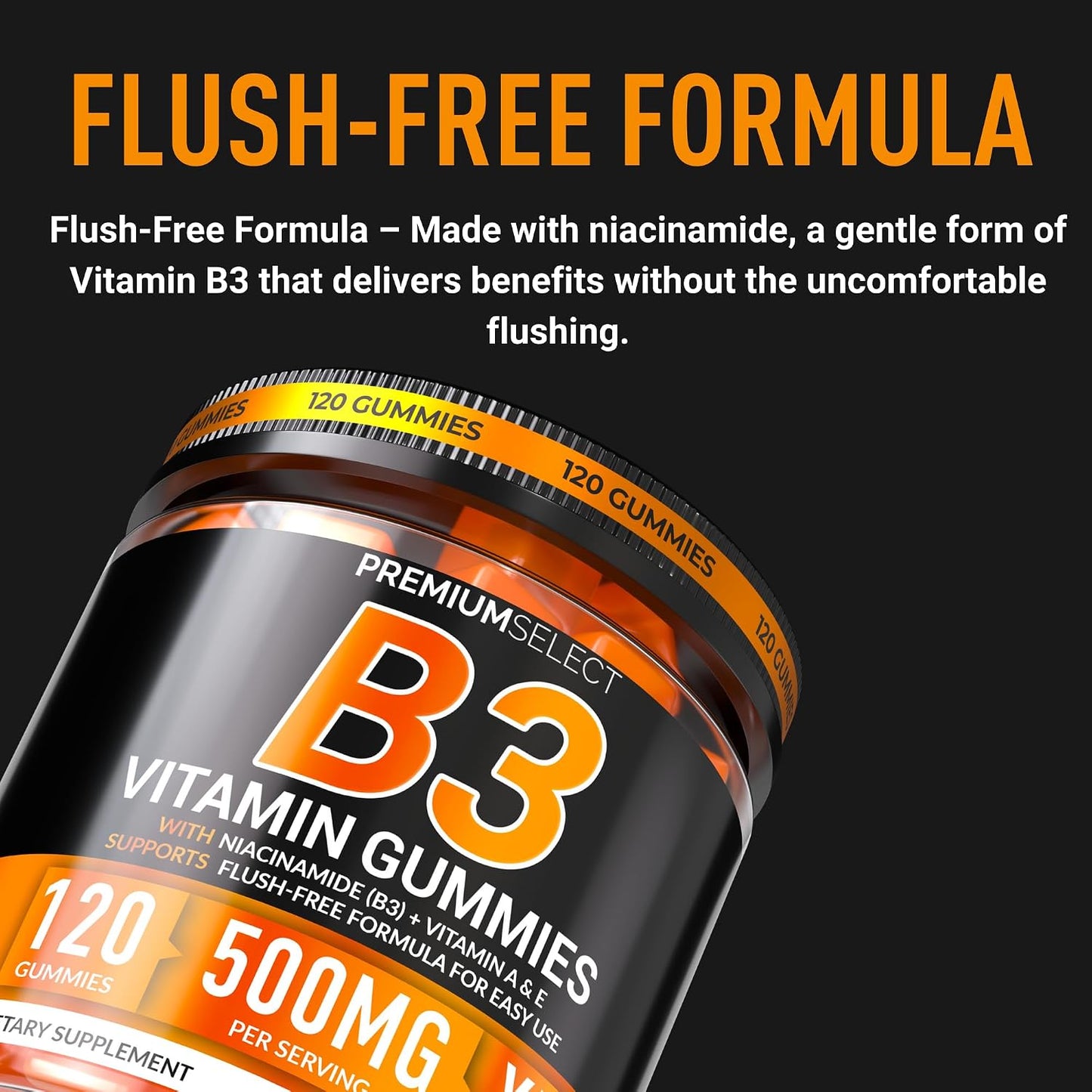 Vitamin B3 Gummies Niacinamide 500mg – Flush-Free Niacinamide Supplement with Vitamins A & E – 120 Vegan Gummies – Non-GMO, Sugar-Free, Gluten-free – 2-Month Supply - görsel 6