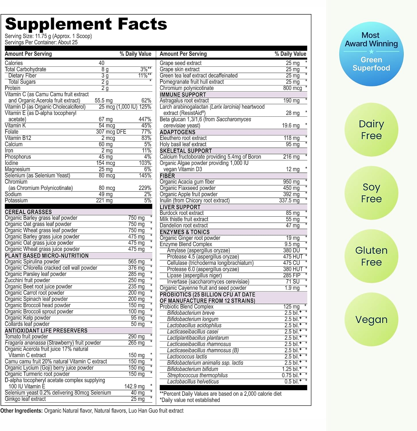 Green Vibrance Superfoods Powder – 70+ Plant-Based Whole Foods & 25 Billion Probiotics, Blueberry Lemon, 25 Servings - görsel 6