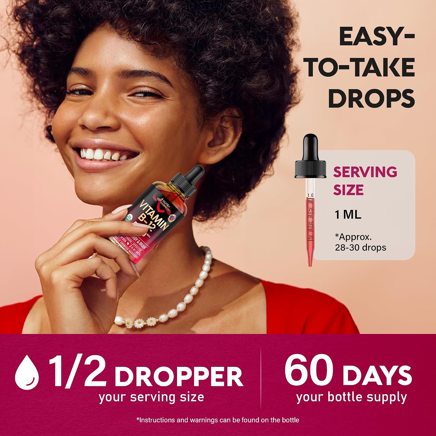 NUTRAHARMONY Organic Vitamin B12 Sublingual Drops - 5000 mcg Methylcobalamin, Natural Berry Flavour, 60 ml (2-Month Supply) - görsel 7