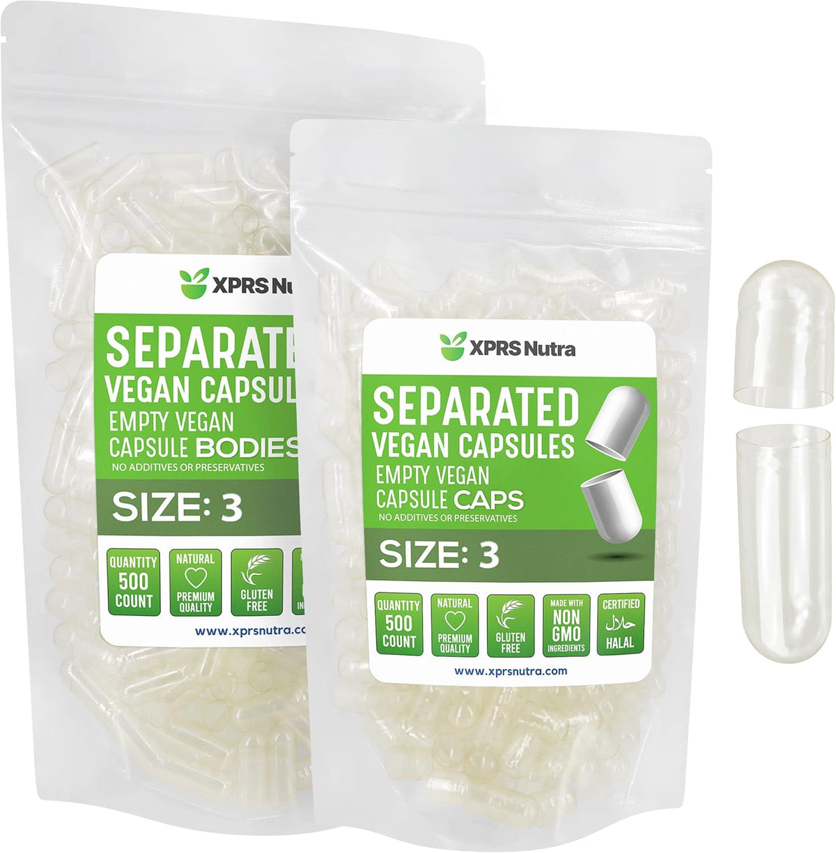 XPRS Nutra Vegan Size 3 Separated Capsules - 100 Count Empty Capsules for DIY Supplement Filling - görsel 8