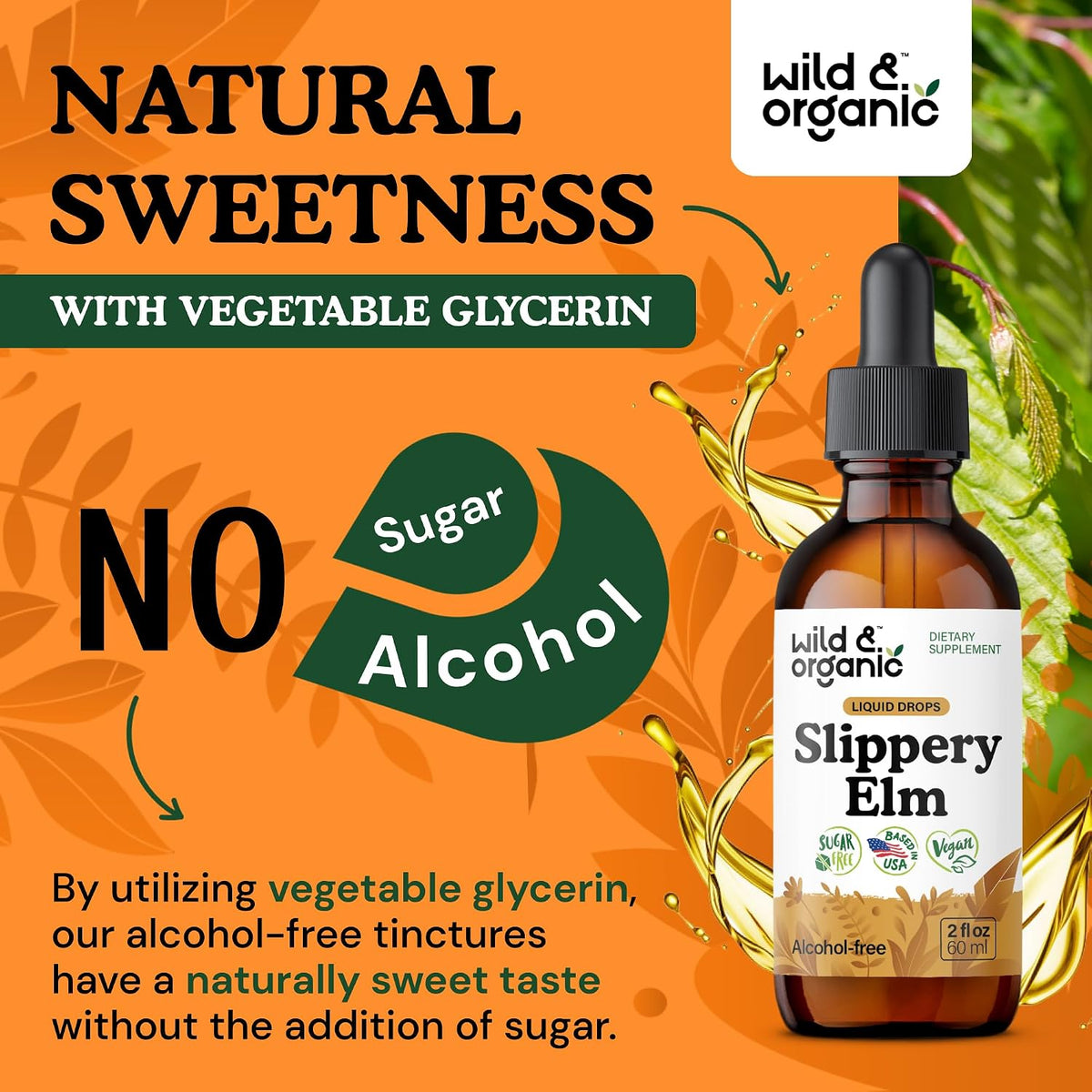 Wild & Organic Slippery Elm Drops – Vegan, Alcohol-Free Liquid Extract, 60 ml - görsel 6