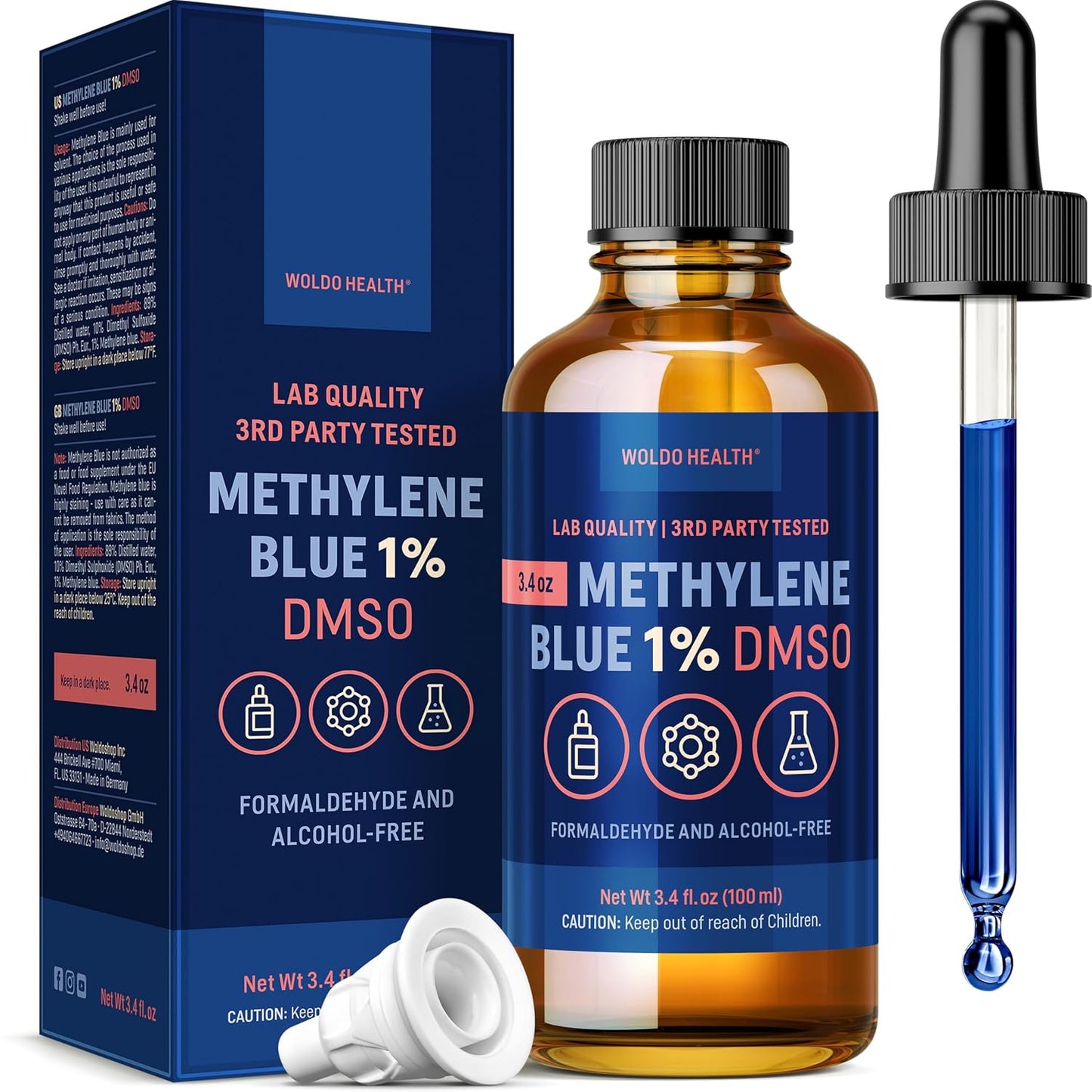 WoldoHealth DMSO 10% with Methylene Blue 1% - 3.4oz Amber Glass Bottle with Precision Dropper - görsel 1