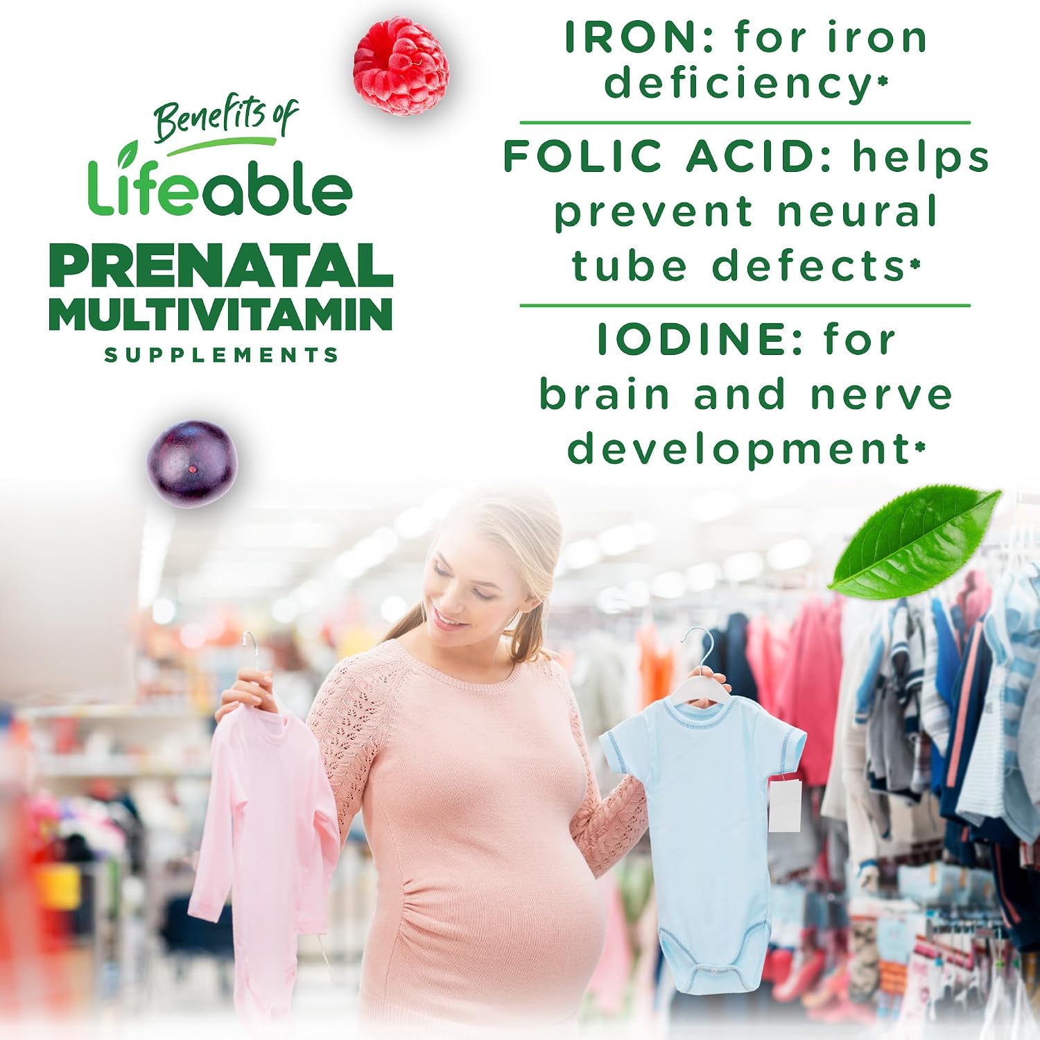 Lifeable Prenatal Multivitamin Gummies for Women | Iron, Choline & Folic Acid | Prenatal Vitamins for Pregnancy Support | Vegetarian, Non-GMO | Berry Flavour | 90 Gummies - görsel 3