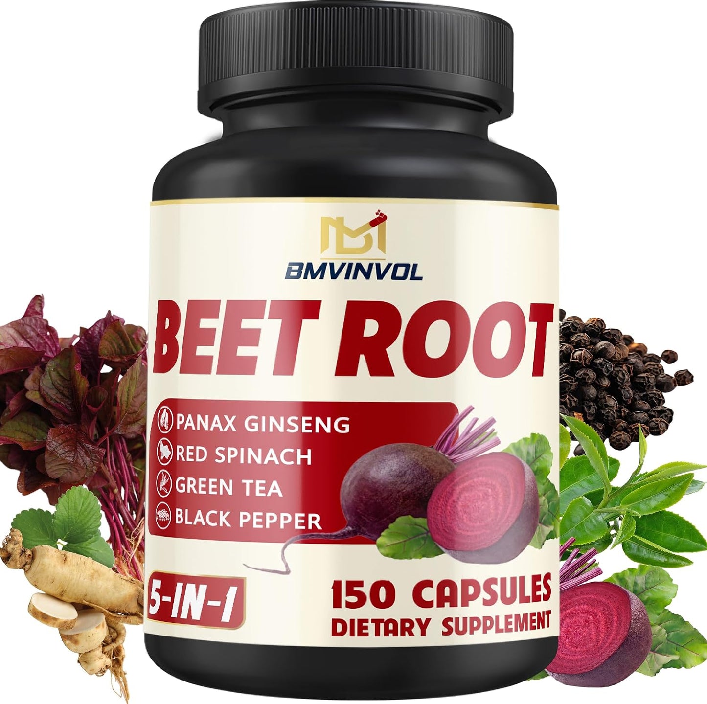 BMVINVOL Beetroot, Green Tea, Red Spinach, Ginseng, Black Pepper - 150 Capsules - görsel 1