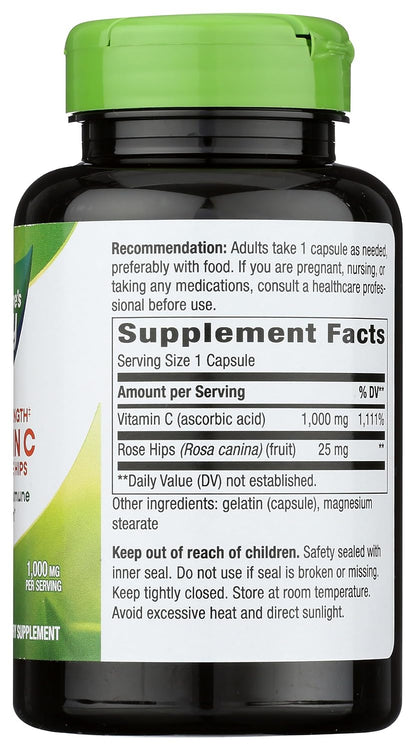 Nature's Way Vitamin C 1000mg with Rose Hips, 100 Tablets