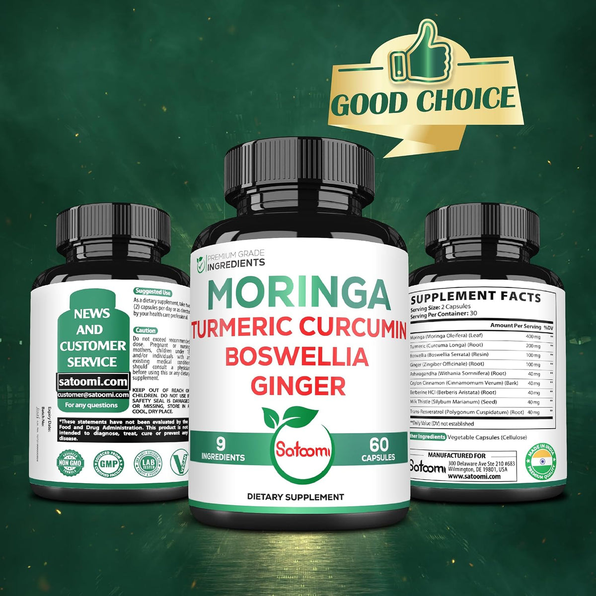 Satoomi 9in1 Moringa Capsules – Featuring Moringa, Turmeric, Boswellia, Ginger, Ashwagandha, Ceylon Cinnamon, Berberine, Milk Thistle & Resveratrol | 60 Count - görsel 7