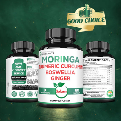 Satoomi 9in1 Moringa Capsules – Featuring Moringa, Turmeric, Boswellia, Ginger, Ashwagandha, Ceylon Cinnamon, Berberine, Milk Thistle & Resveratrol | 60 Count