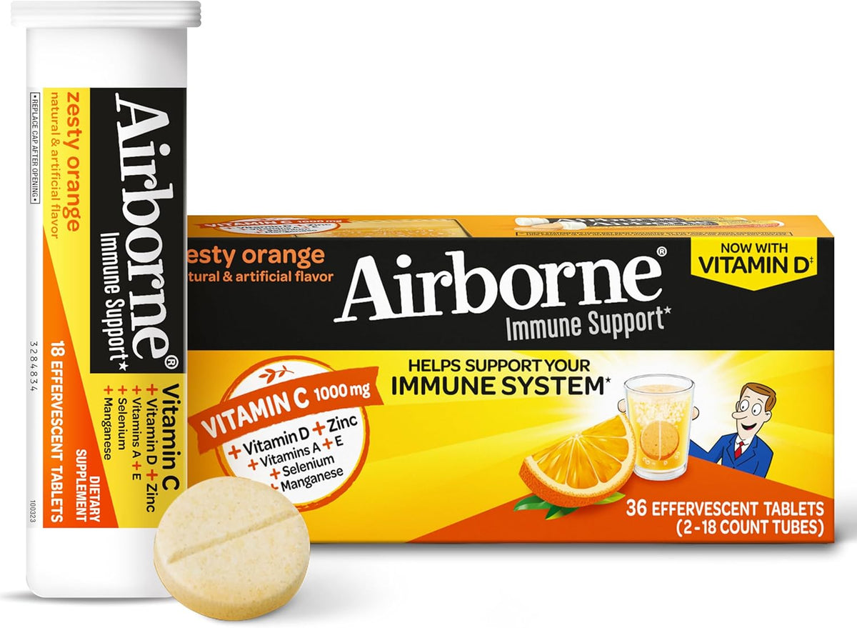 Airborne Zesty Orange Effervescent Tablets Vitamin C 1000mg x 36 Tablets (Pack of 2) - görsel 8