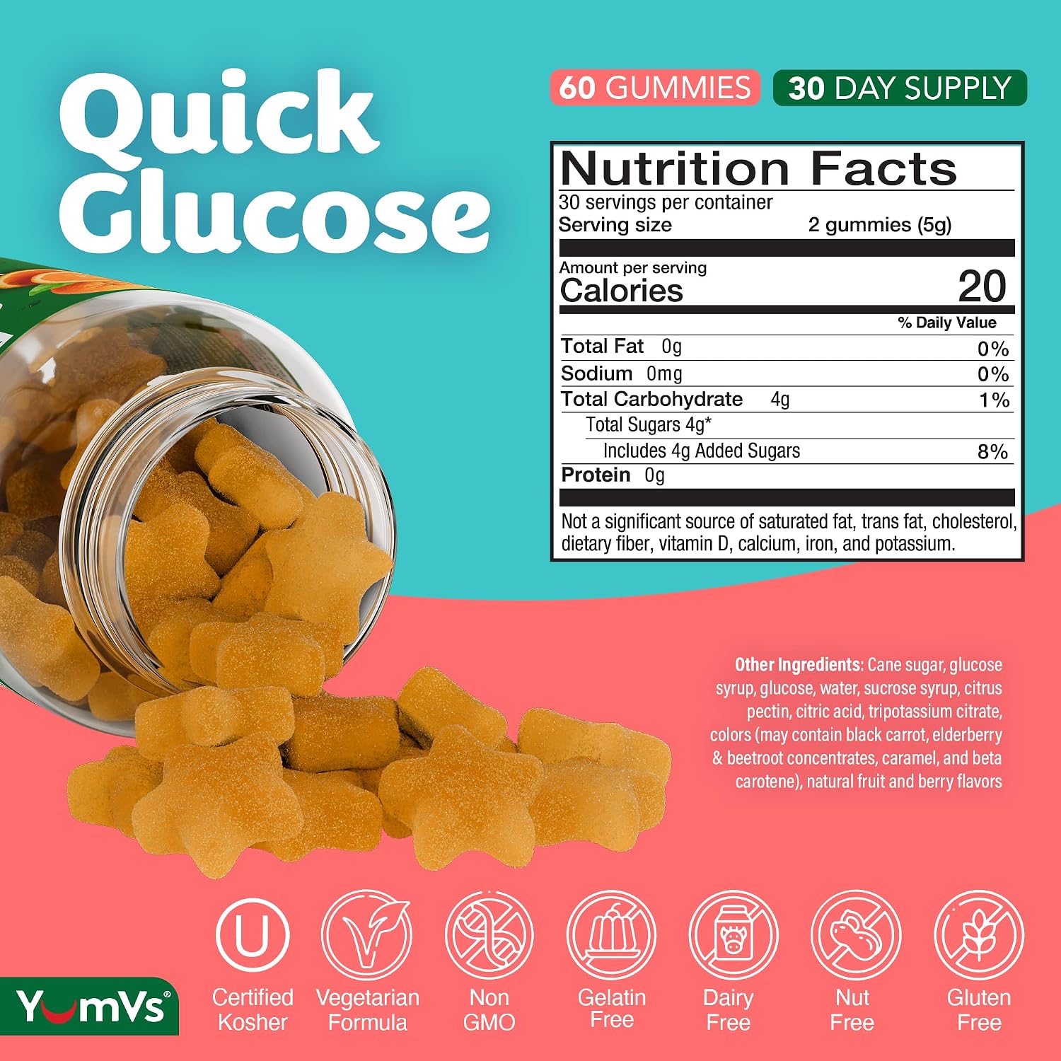 YUM-V'S Glucose Gummies – Fast-Acting Glucose Chewable Gummies – Natural Orange Flavour – 60 Count - görsel 3