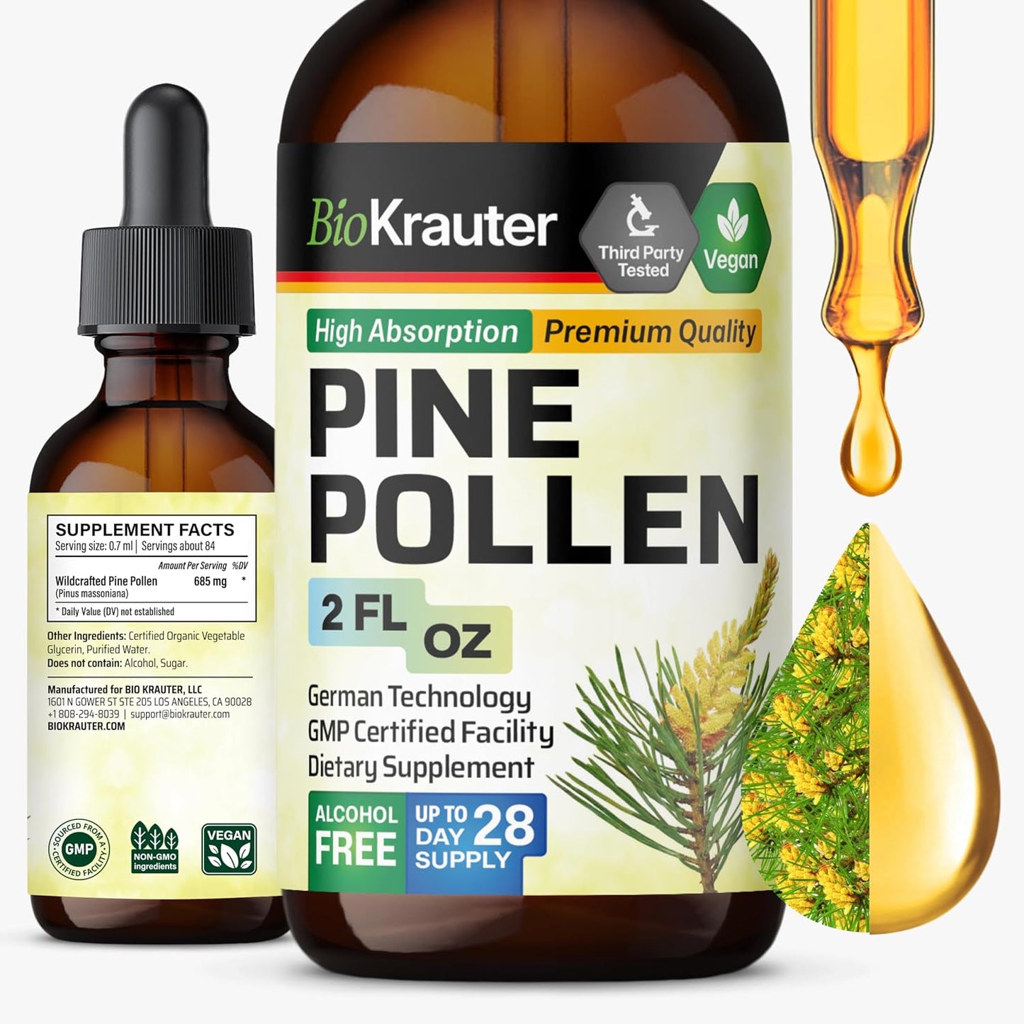 BIO KRAUTER Pine Pollen Tincture for Men's Support – Pure & Vegan, 685 mg per Serving, 118 ml - görsel 10