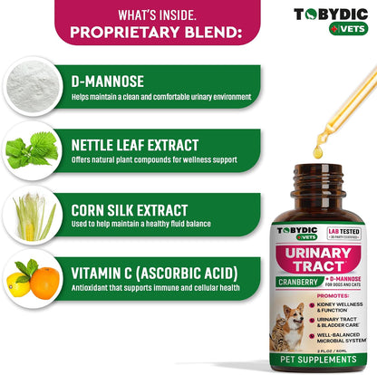 Cat & Dog Urinary Tract Support with Cranberry & D-Mannose – Natural Supplement for Feline and Canine Kidney and Bladder Health