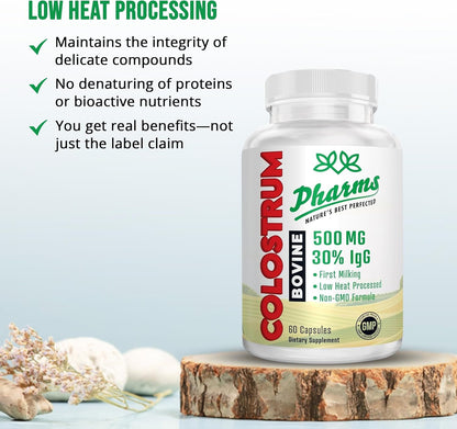 Bovine Colostrum Supplement - 30% IgG - Gut Health, Immune Support & Muscle Recovery - 60 Capsules