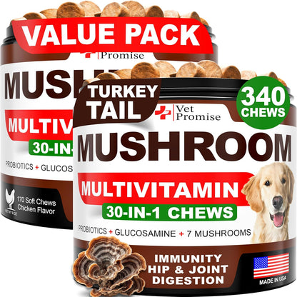 Vet Promise Turkey Tail Mushroom Dog Chews - 340 Chews - Immune Support Multivitamin