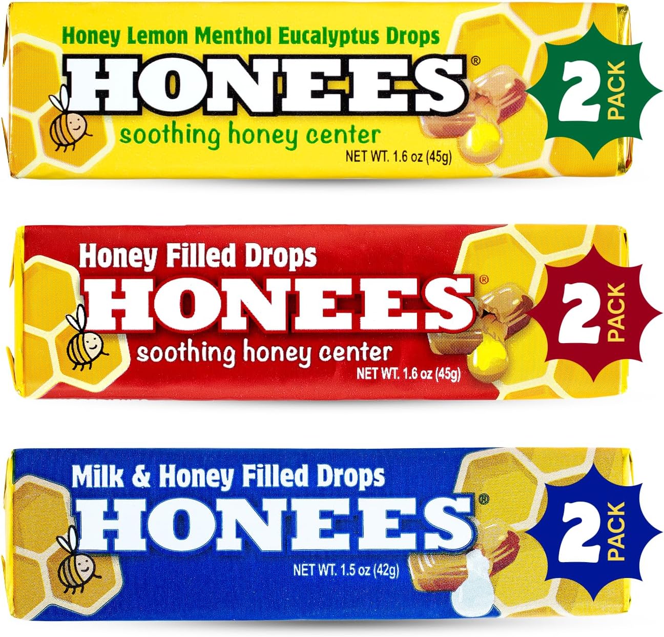 Honees Filled Menthol Cough Drops - Honey, Menthol & Eucalyptus - Natural Sore Throat Relief (6 Pack, 54 Drops) - görsel 8