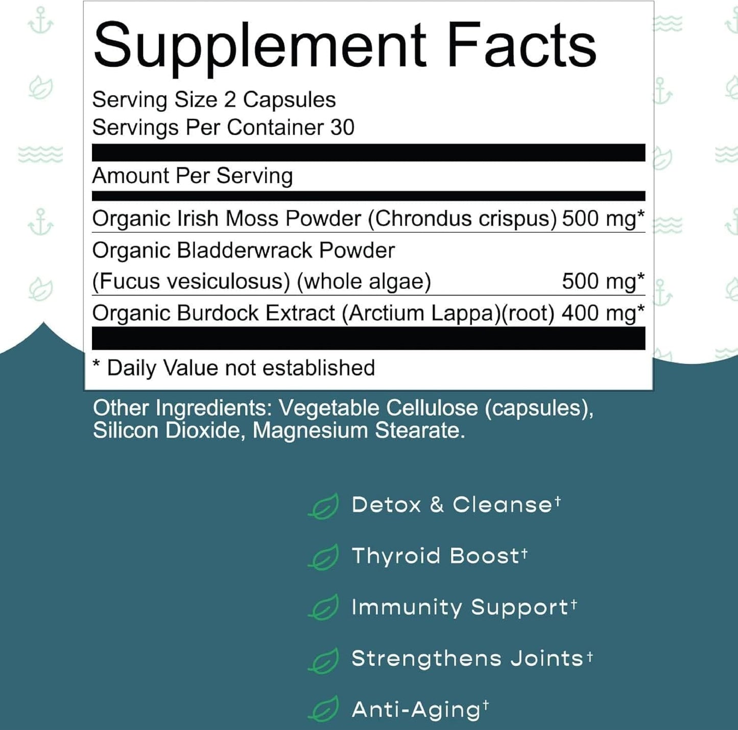 Herbal Vineyards Organic Wildcrafted Vegetable Capsules - Irish Sea Moss, Bladderwrack, and Burdock Root - 1500mg, 60 Capsules - görsel 7