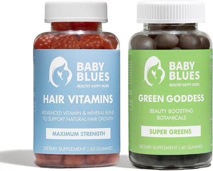 Baby Blues Grow and Glow Beauty Bundle for Mum: Postpartum Hair Vitamins & Superfood Gummies, 2 Pack (60 Count Each) – Image 1