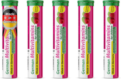 T&D German Multivitamin for Children - 8 Vitamins, Vegan Effervescent Tablets, Raspberry Flavour (100 Count)