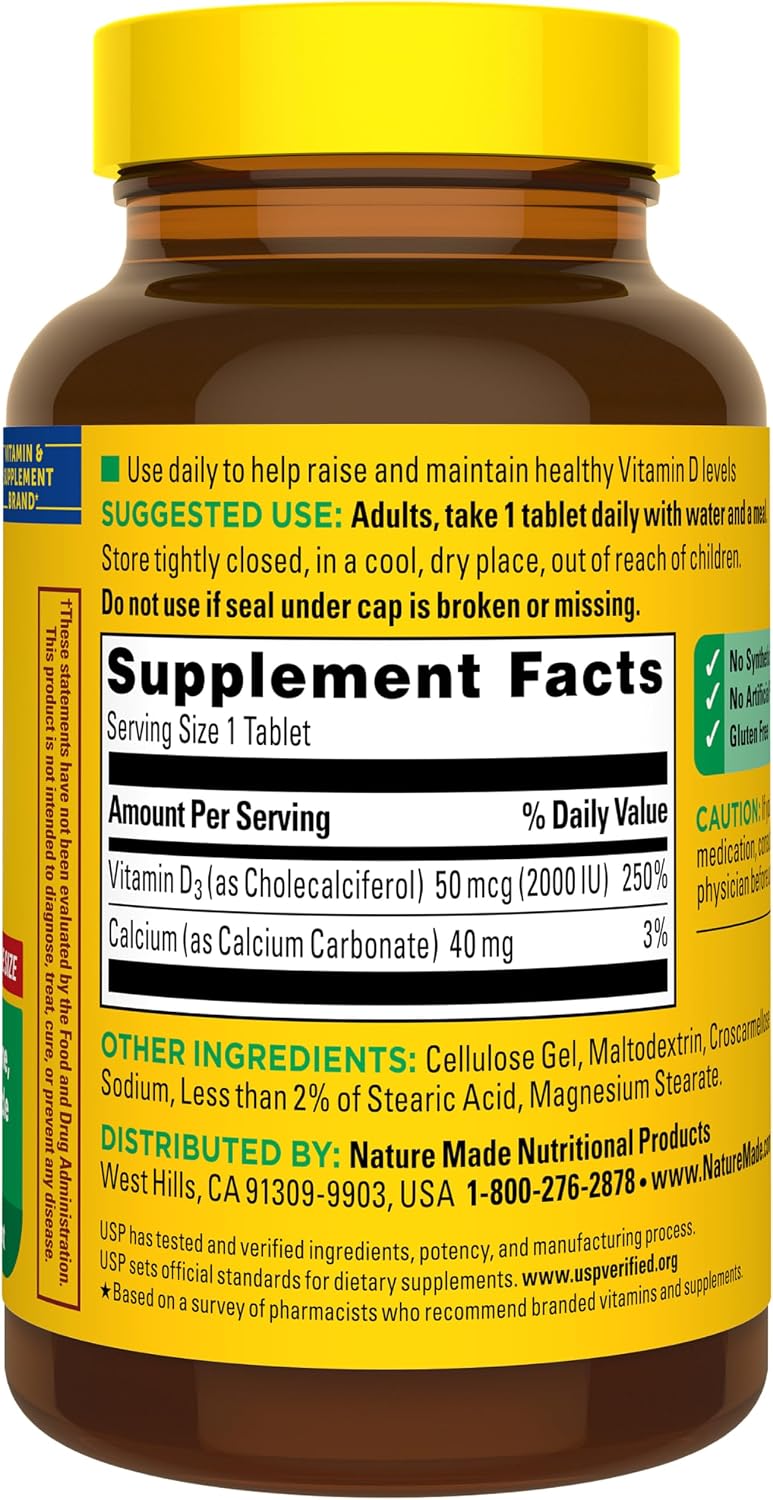 Nature Made Vitamin D3 2000 IU (50 mcg), Vitamin D Supplement for Bone, Muscle and Immune Health Support, 220 Tablets - görsel 8