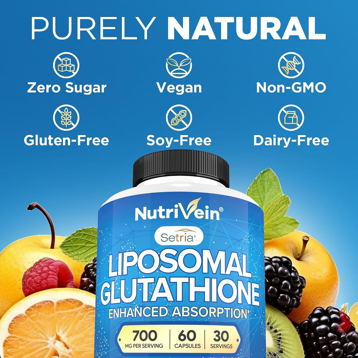 Nutrivein Premium Liposomal Glutathione 700 mg – 60 Capsules – Pure Reduced Glutathione (Setria) – Master Antioxidant - görsel 6