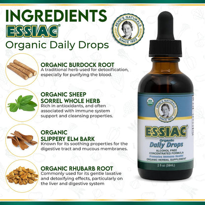 Essiac Original Tea USDA Organic Daily Drops – Alcohol-Free Concentrated Formula, 59ml
