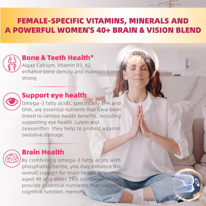 Lerinettia Multivitamin for Women 40+ Gummies with Omega-3, Iron, and B-Complex - Vegan, Sugar-Free (60 Gummies)