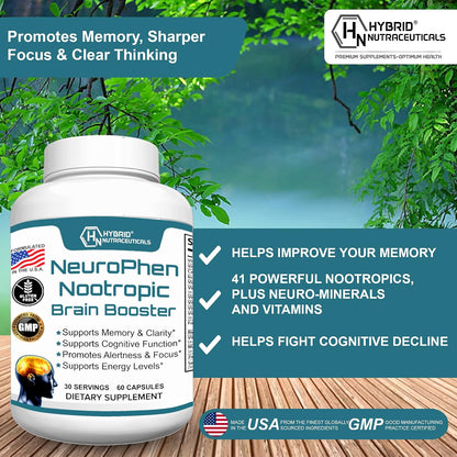 NeuroPhen Nootropics Brain Booster Supplement - Focus, Memory & Clarity Capsules