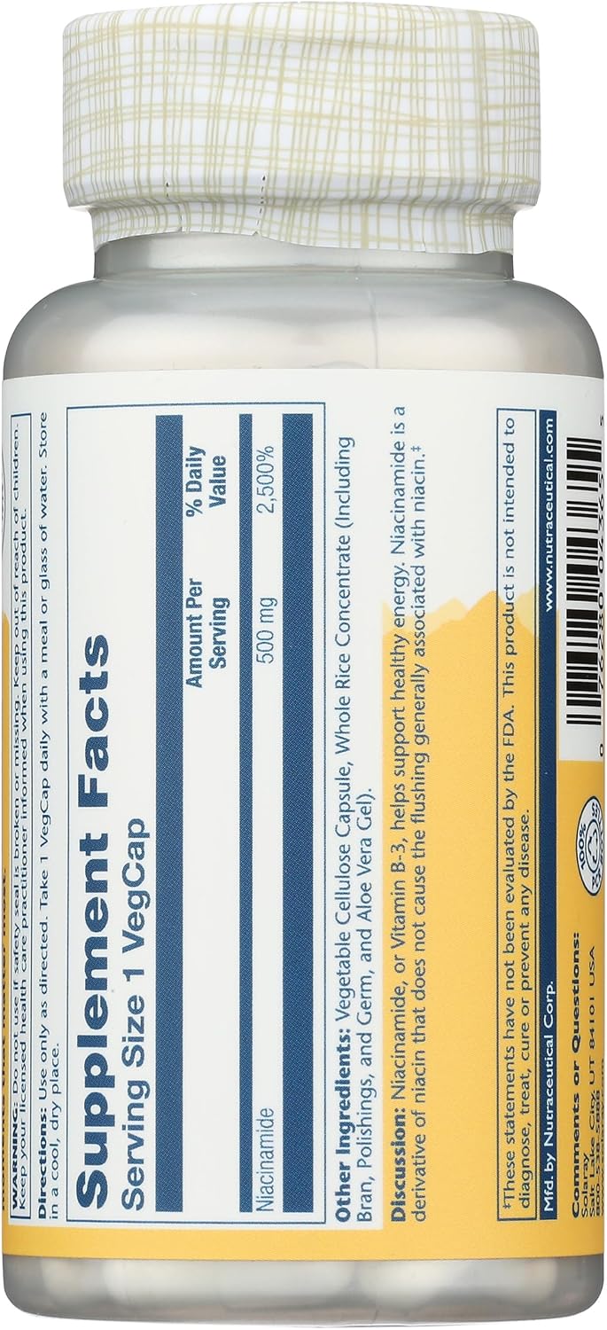SOLARAY Niacinamide 500 mg - Vitamin B-3 for Energy, Nerve & Skin Health (100 Capsules) - görsel 4