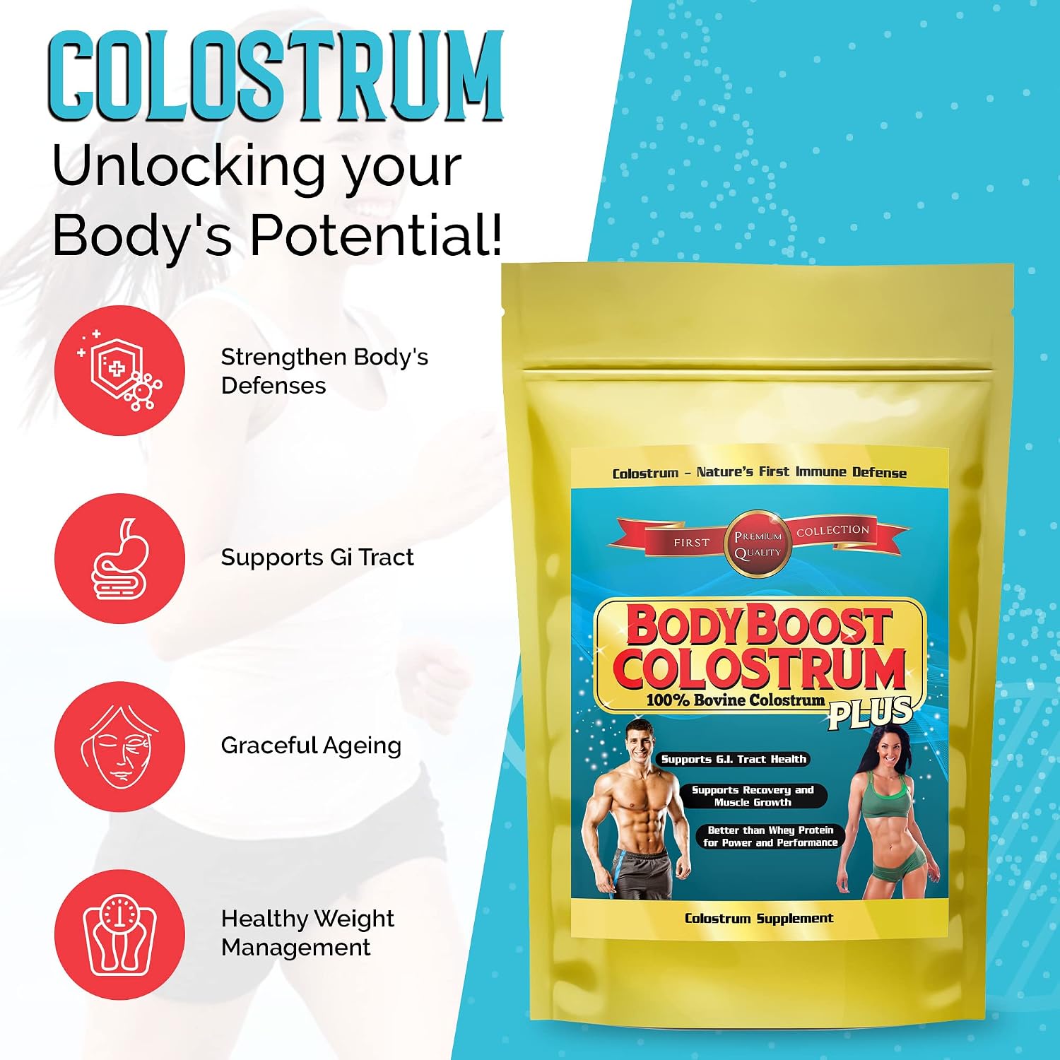 BodyBoost Colostrum Whole - 100% Bovine Colostrum Powder for Immune Support and Gut Health, Grass-Fed, 227g - görsel 3