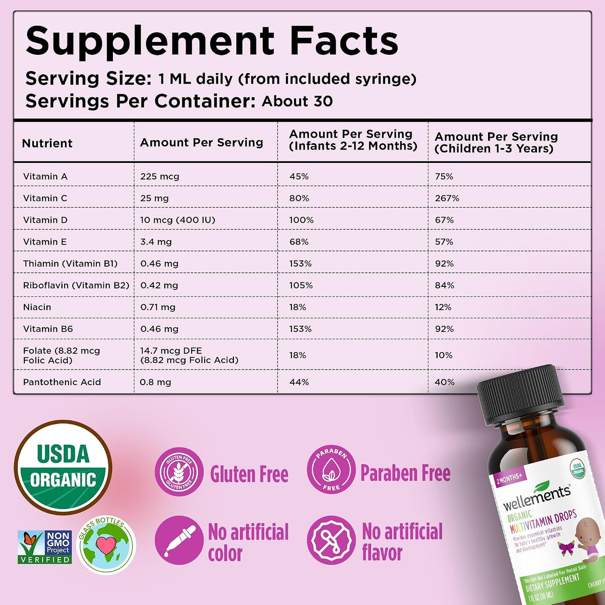 Wellements Organic Baby Multivitamin Drops - Cherry Flavour, 30 ml - görsel 3
