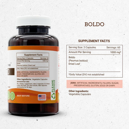 Secrets of the Tribe Boldo (Peumus boldus) Dried Leaf, 1000 mg, 120 Capsules