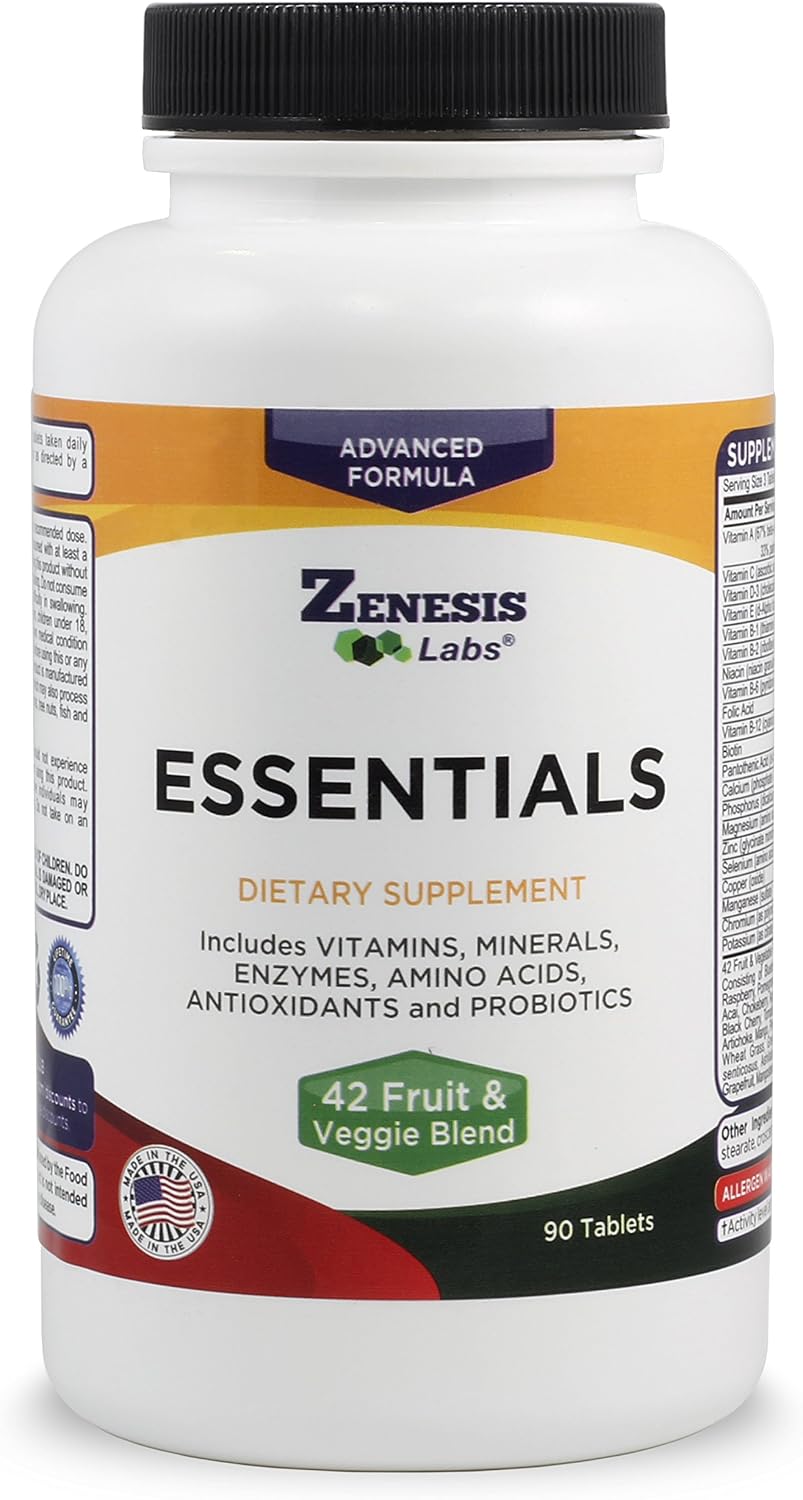 Essentials - Natural & Nutrient Rich Multivitamin with Minerals, Enzymes, Amino Acids, Antioxidants and Probiotics (90 Tablets) - görsel 1